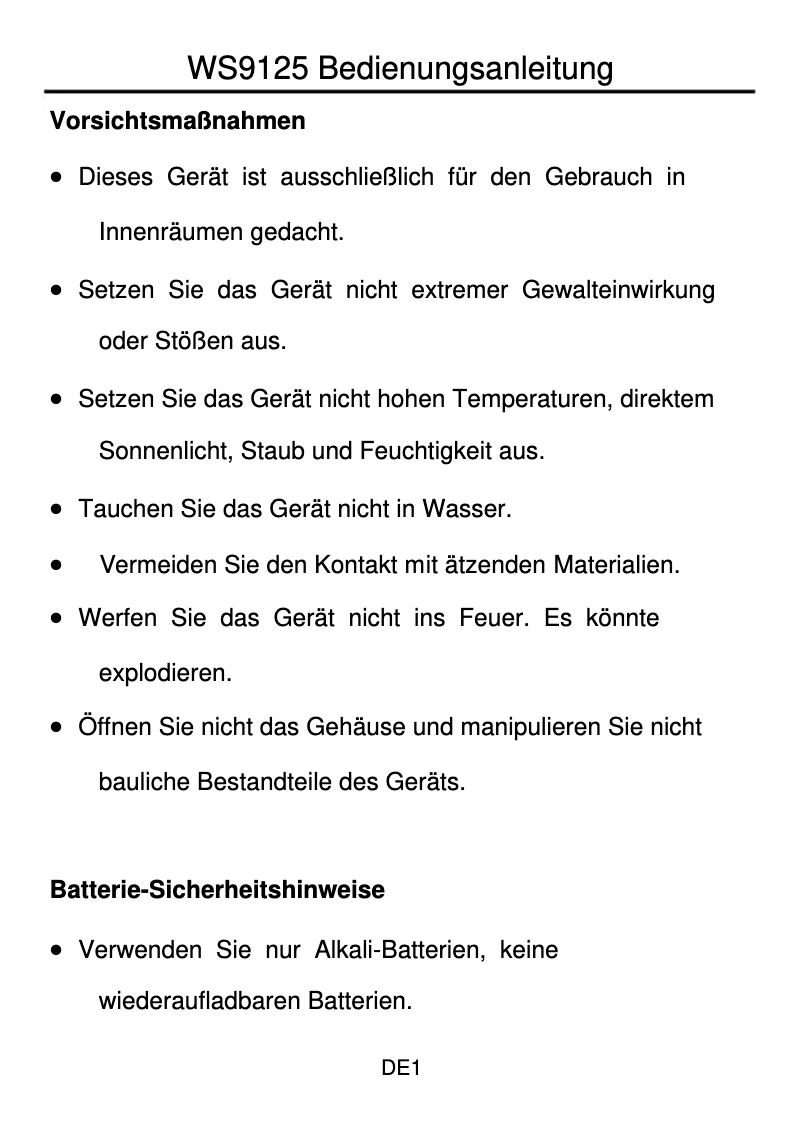 Imagen de la primera página del manual del dispositivo WS 9125