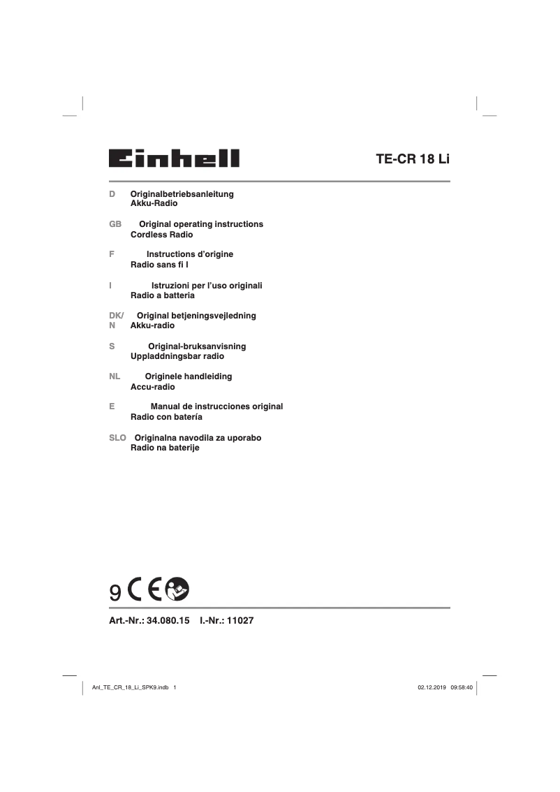 Página nº 1 - Manual de usuario Einhell TE-CR 18 Li-Solo