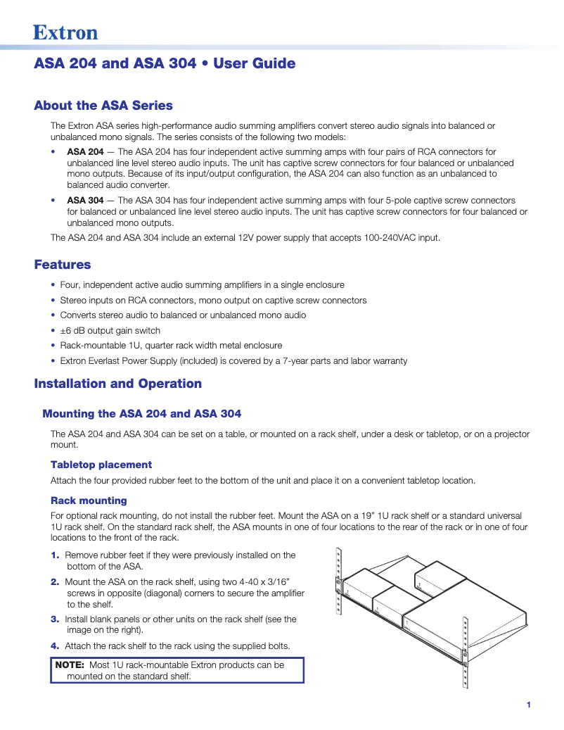 Página 1 del manual Manual de usuario Extron ASA 304