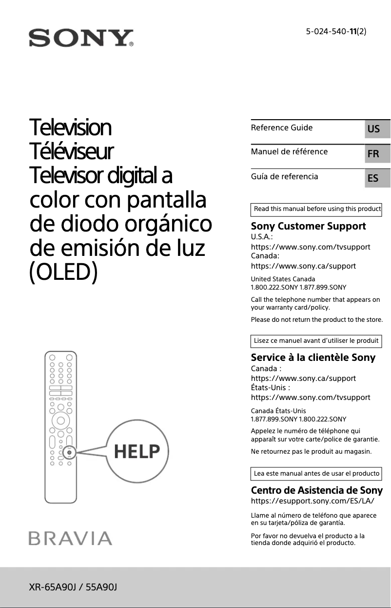 Página 1 del manual Manual de usuario Sony Bravia XR-65A90J