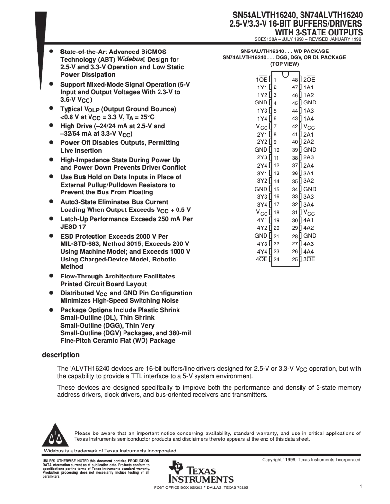 Página 1 del manual Manual de usuario Texas Instruments SN74ALVTH16240DL