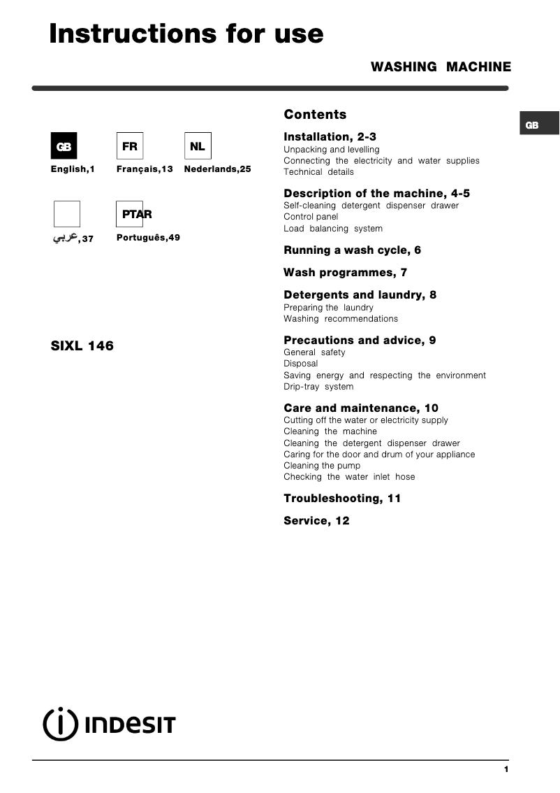 Imagen de la primera página del manual del dispositivo SIXL 146 (EU)