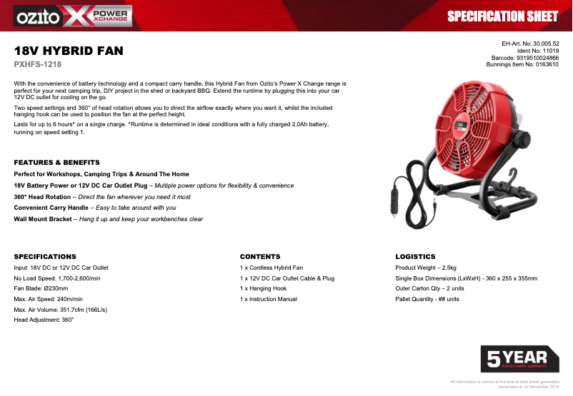 Página nº 1 - Ficha técnica Ozito PXHFS-1218