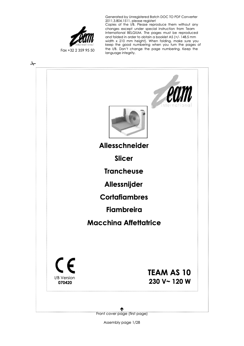 Imagen de la primera página del manual del dispositivo AS 10