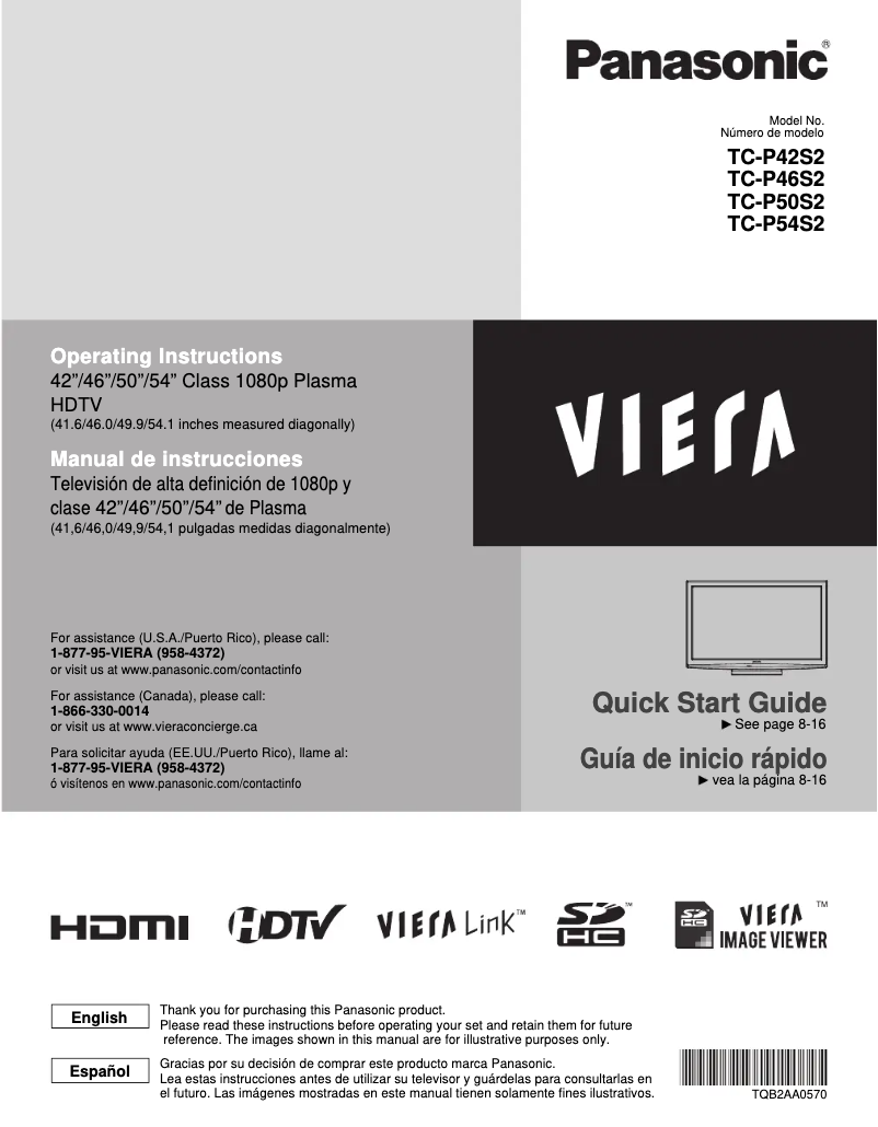 Imagen de la primera página del manual del dispositivo Viera TC-P65S2