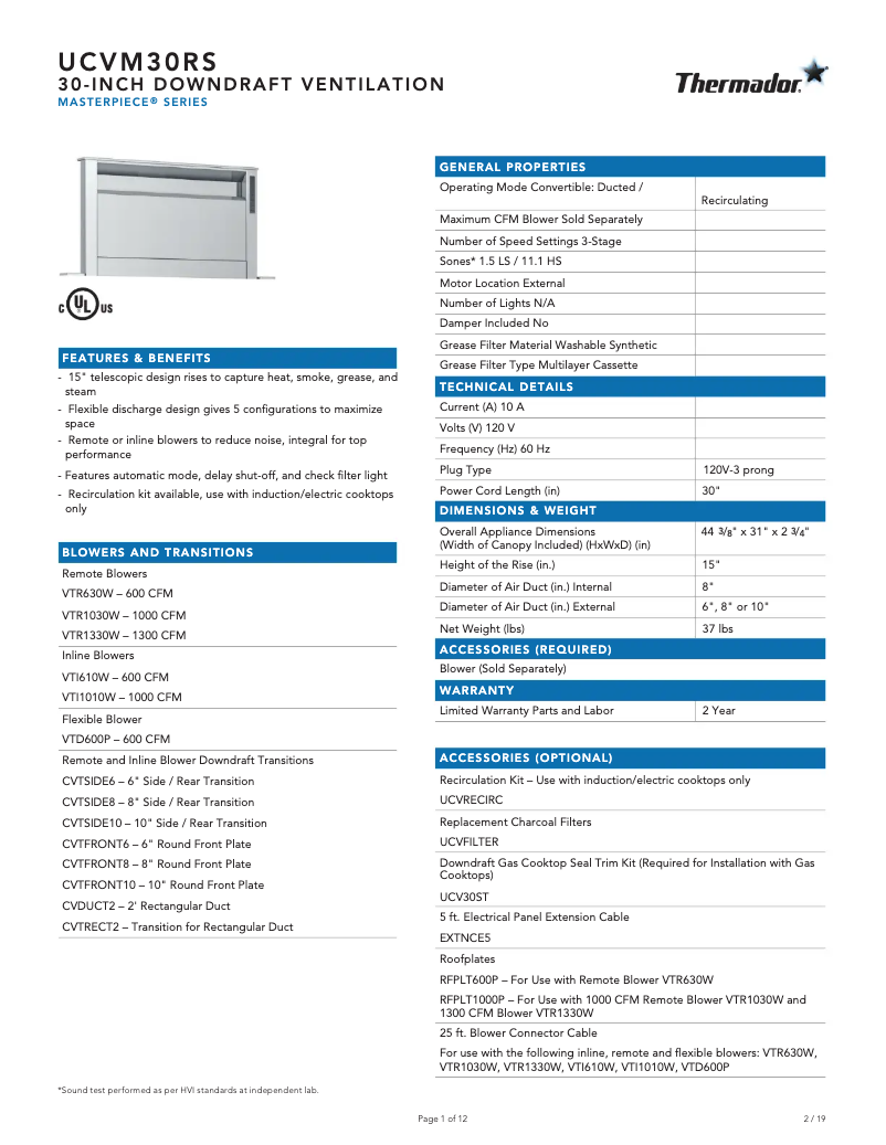 Imagen de la primera página del manual del dispositivo UCVM30RS