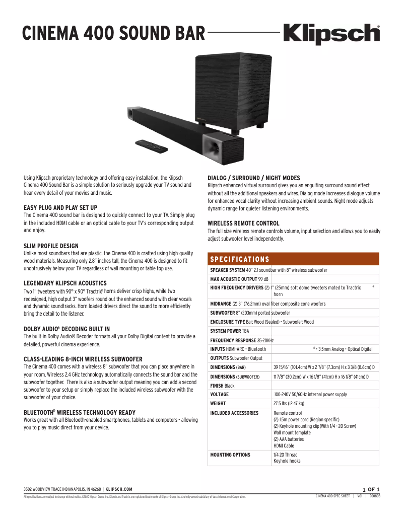 Imagen de la primera página del manual del dispositivo Cinema 400