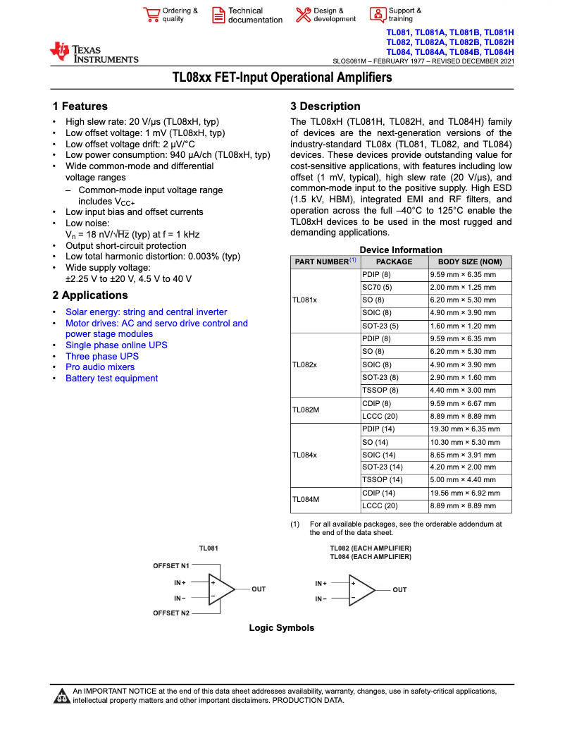 Página 1 del manual Manual de usuario Texas Instruments TL082IP