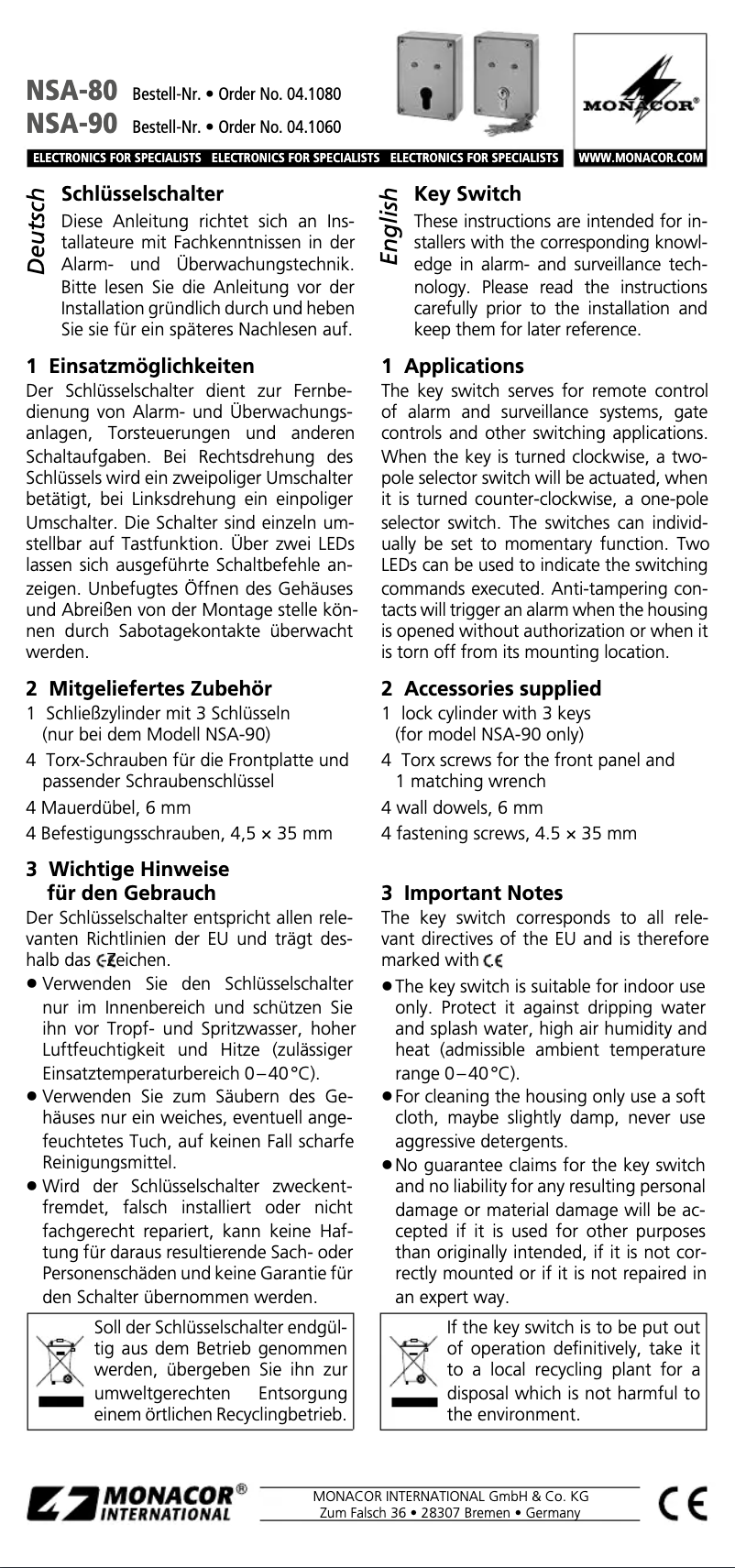 Imagen de la primera página del manual del dispositivo NSA-90