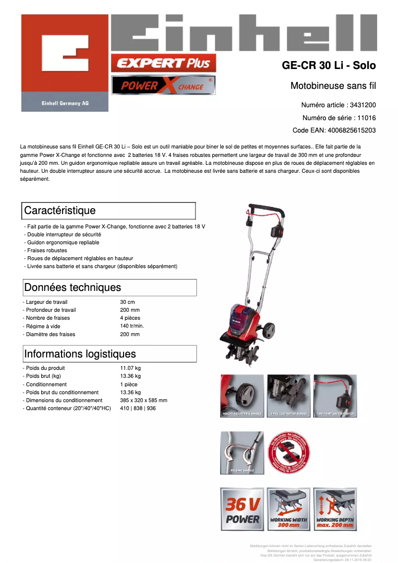 Página 1 del manual Ficha técnica Einhell GE-CR 30 Li-Solo