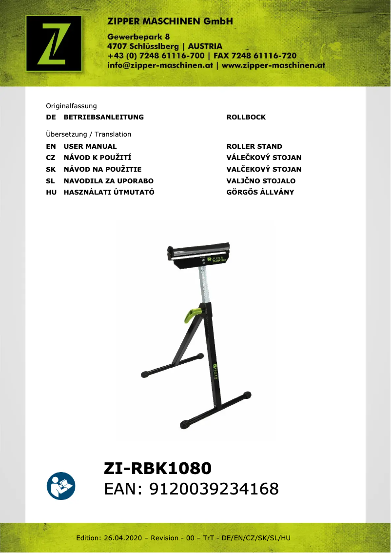 Página 1 del manual Manual de usuario Zipper ZI-RBK1080