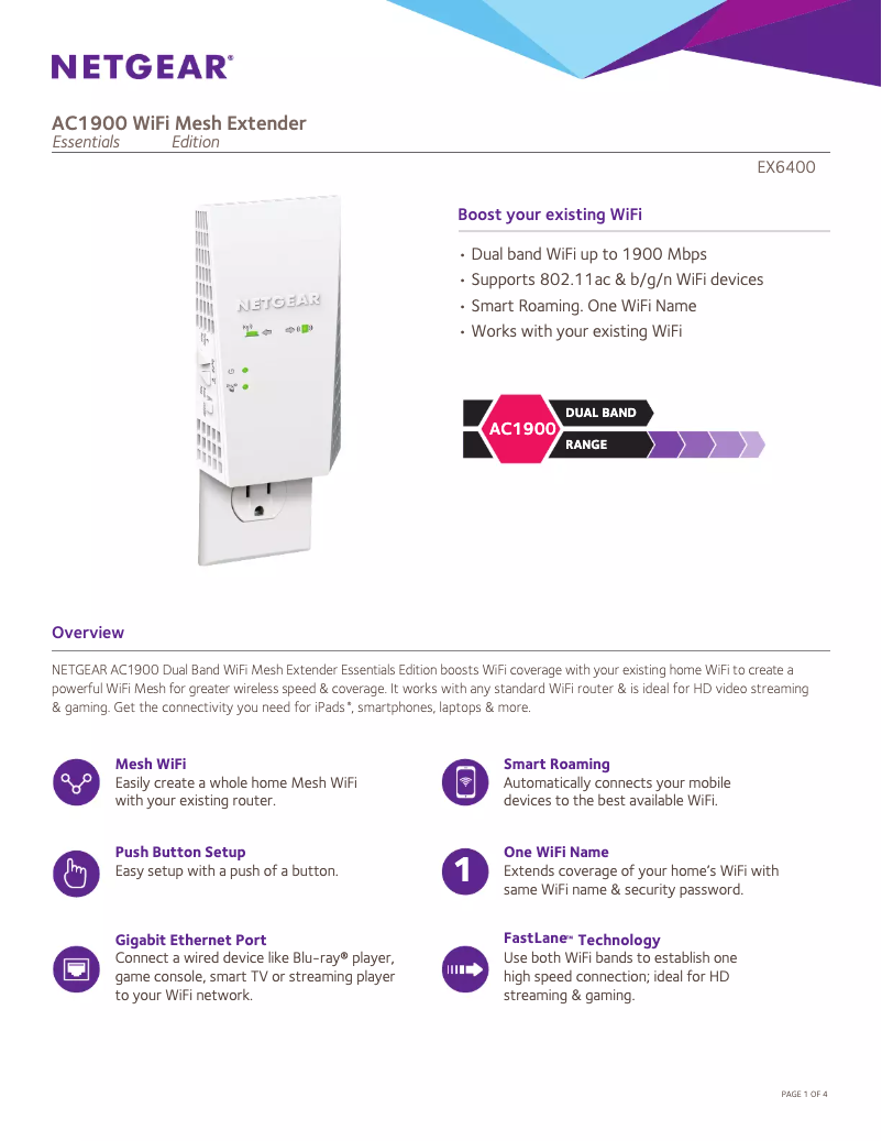 Página 1 del manual Ficha técnica Netgear EX6400