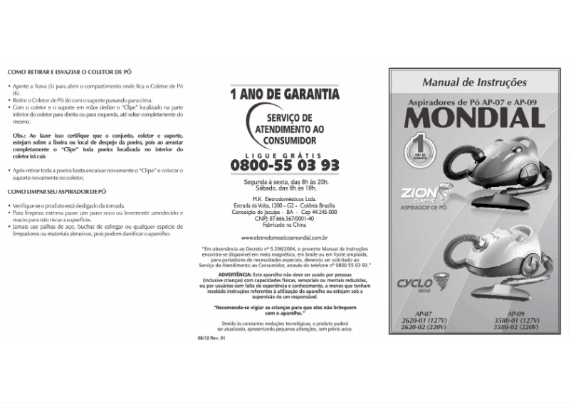 Imagen de la primera página del manual del dispositivo Cyclo 1600 AP-09