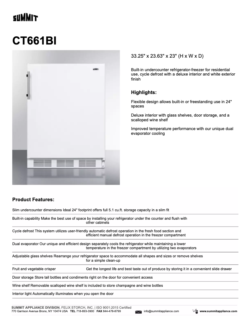 Página 1 del manual Ficha técnica Summit CT661