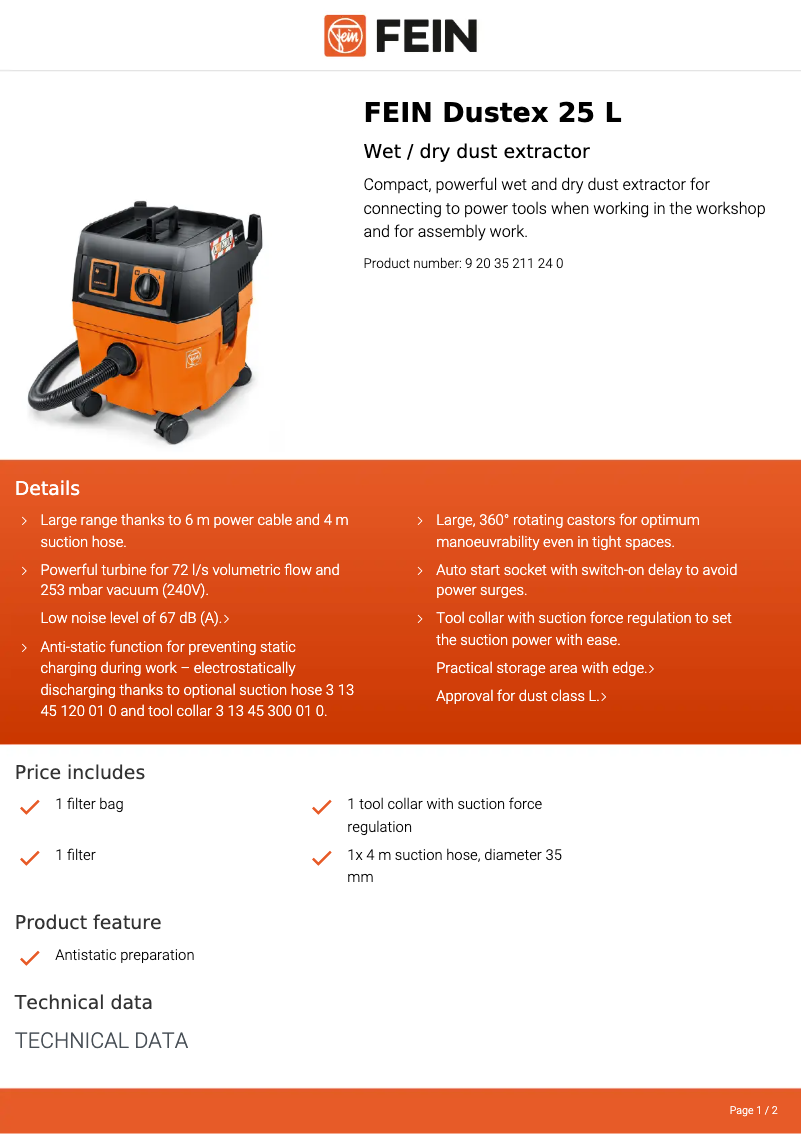 Imagen de la primera página del manual del dispositivo Dustex 25 L