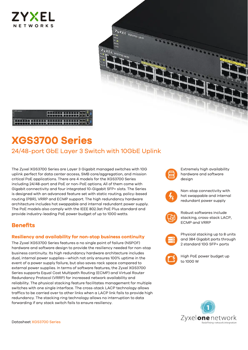 Página 1 del manual Ficha técnica ZyXEL XGS3700-48HP