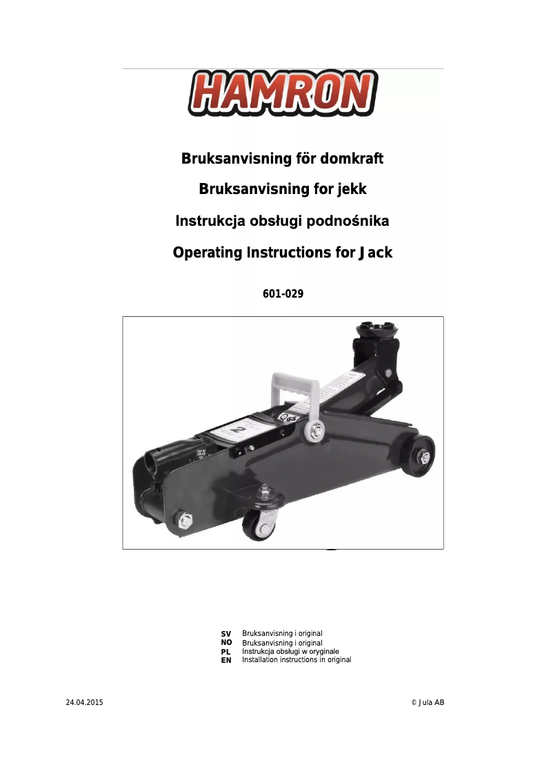 Página 1 del manual Manual de usuario Hamron 601-029