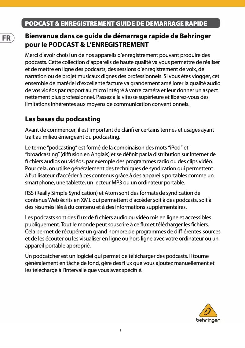 Página 1 del manual Manual de usuario Behringer Voice Studio