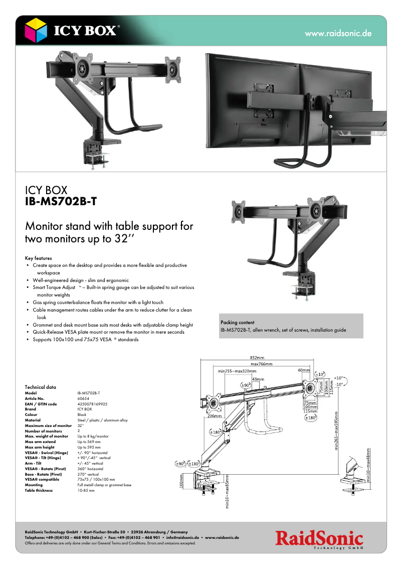 Página 1 del manual Ficha técnica Icy Box IB-MS702B-T