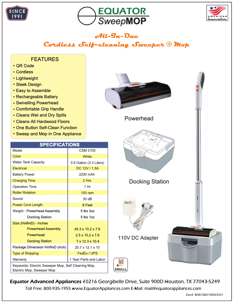 Página 1 del manual Etiqueta energética Equator SweepMop CSM2100