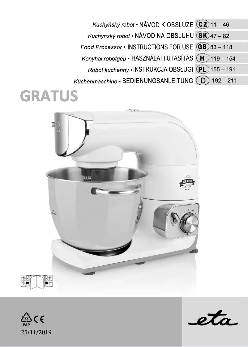 Imagen de la primera página del manual del dispositivo Gratus