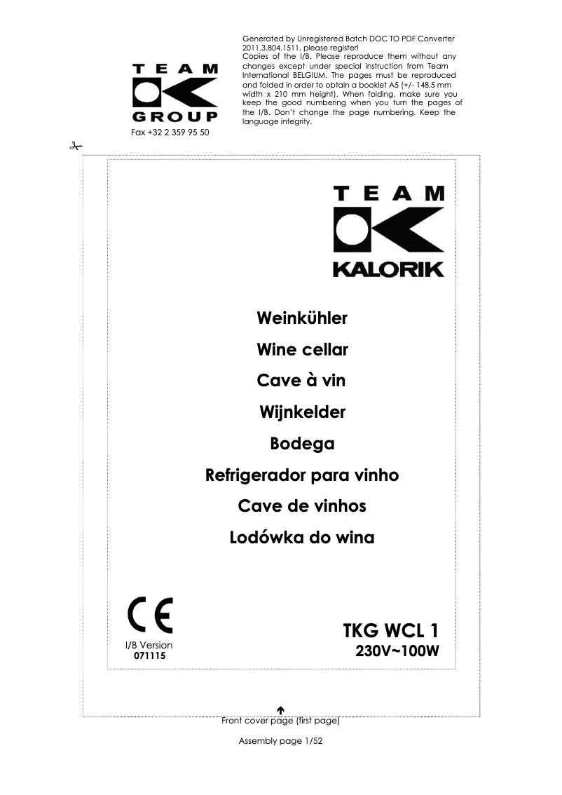 Página 1 del manual Manual de usuario Kalorik TKG WCL 1