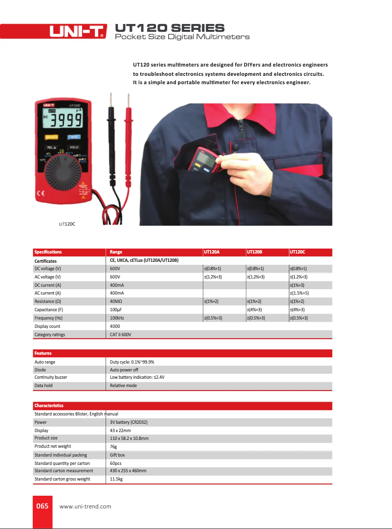 Imagen de la primera página del manual del dispositivo UT120C