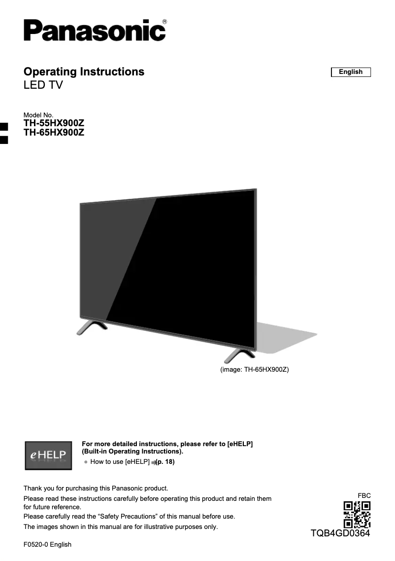 Imagen de la primera página del manual del dispositivo TH-65HX900Z