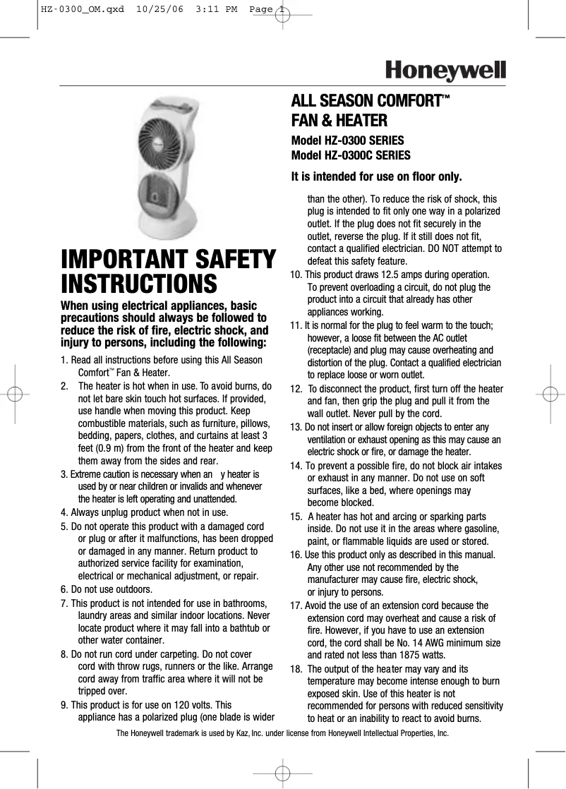 Página nº 1 - Manual de usuario Honeywell HZ-0300