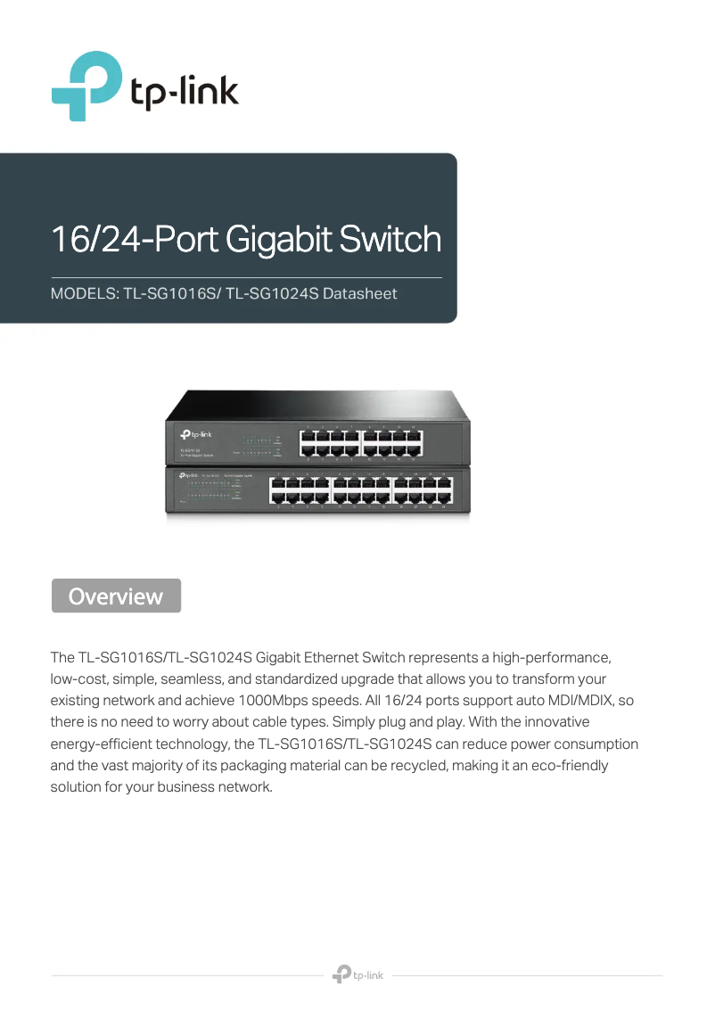Imagen de la primera página del manual del dispositivo TL-SG1024S