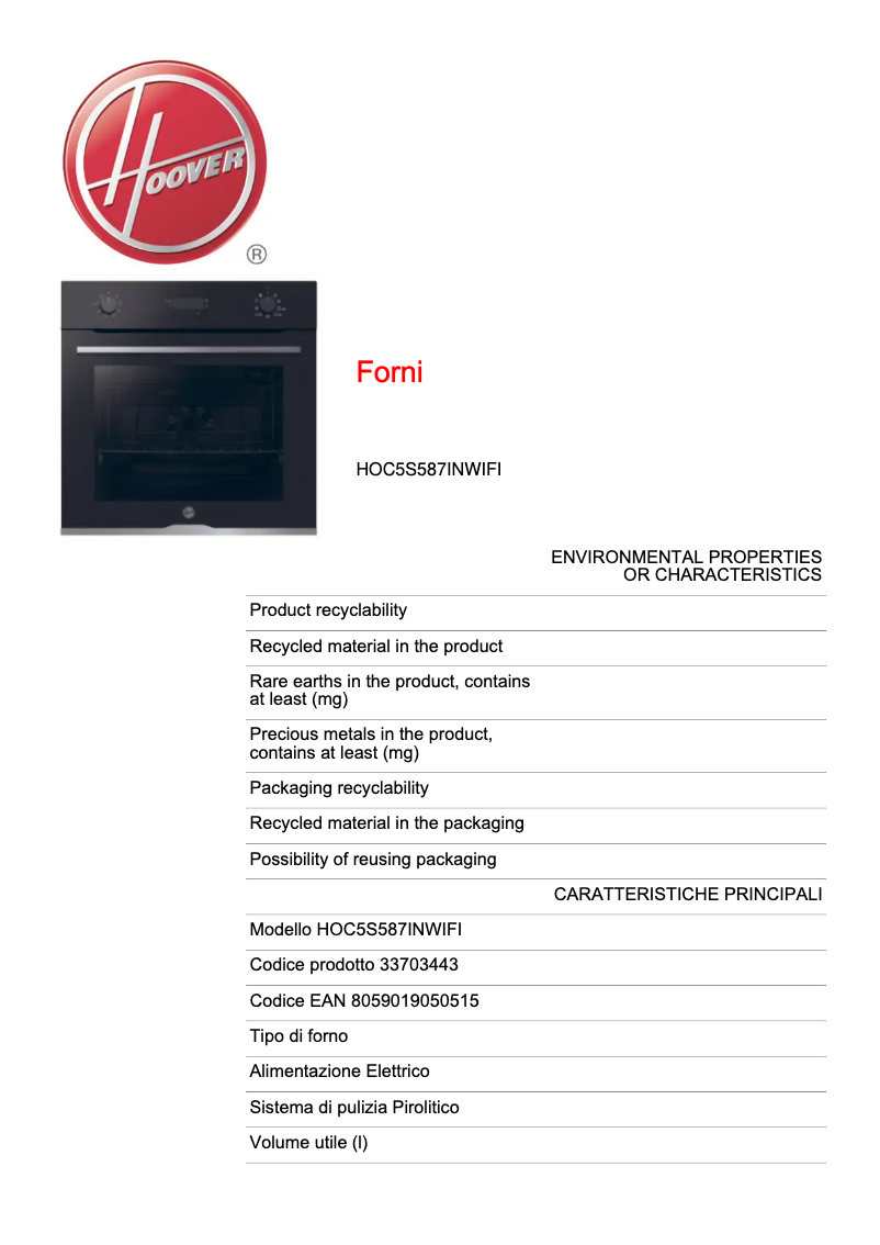 Página 1 del manual Ficha técnica Hoover HOC5S587INWIFI