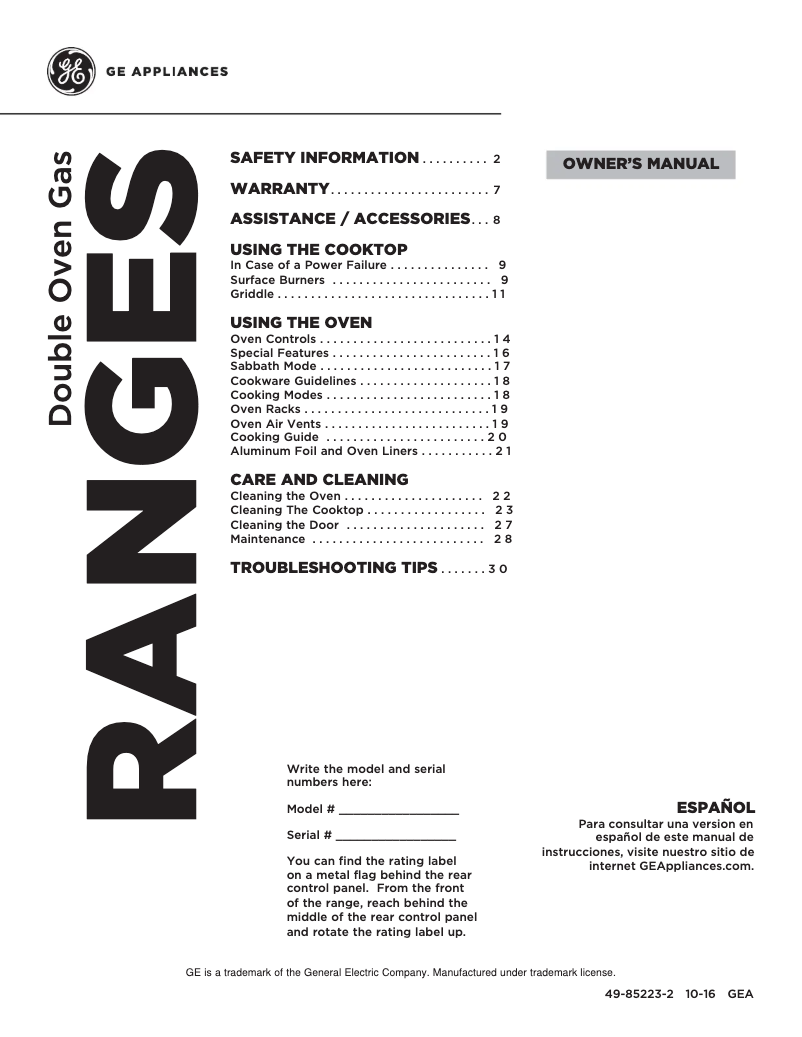 Página 1 del manual Manual de usuario GE PCGB960BEMTS
