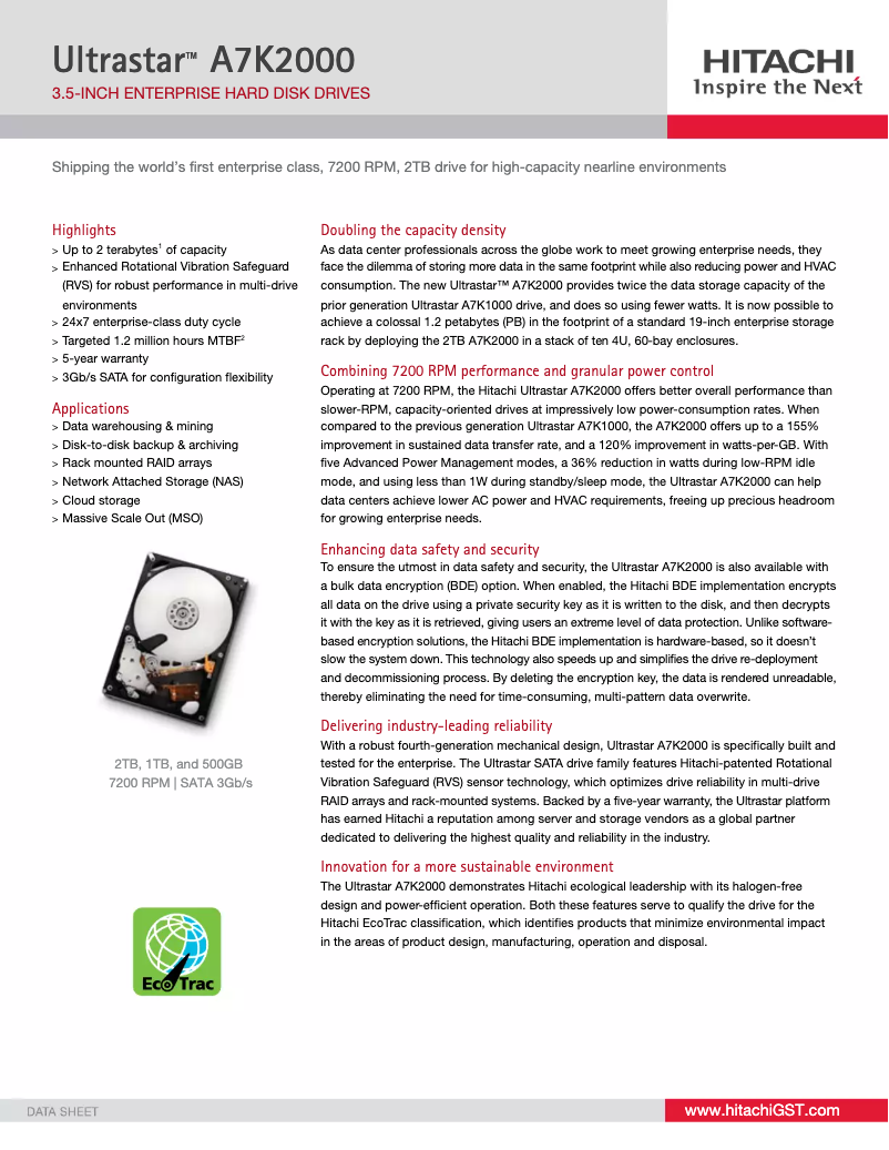 Página 1 del manual Manual de usuario HGST Ultrastar A7K2000