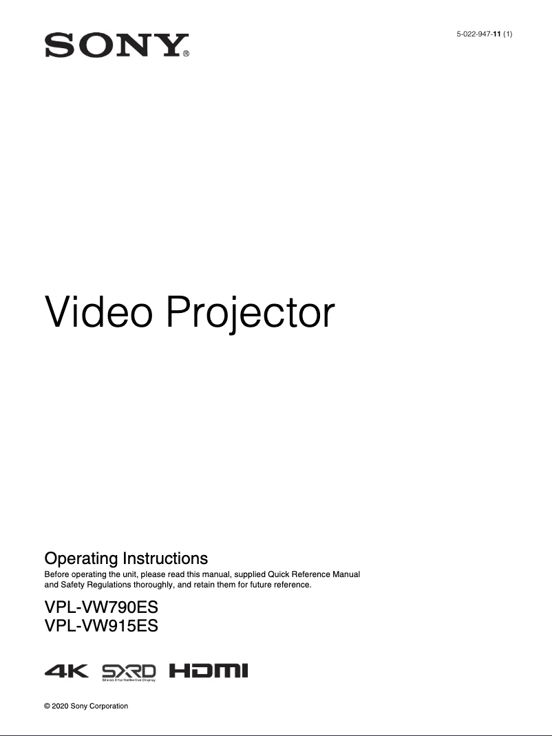 Imagen de la primera página del manual del dispositivo VPL-VW915ES