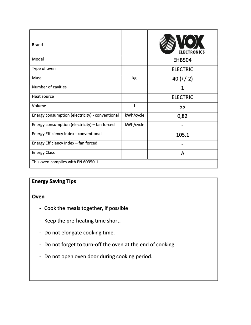 Página 1 del manual Manual de usuario VOX EHB504