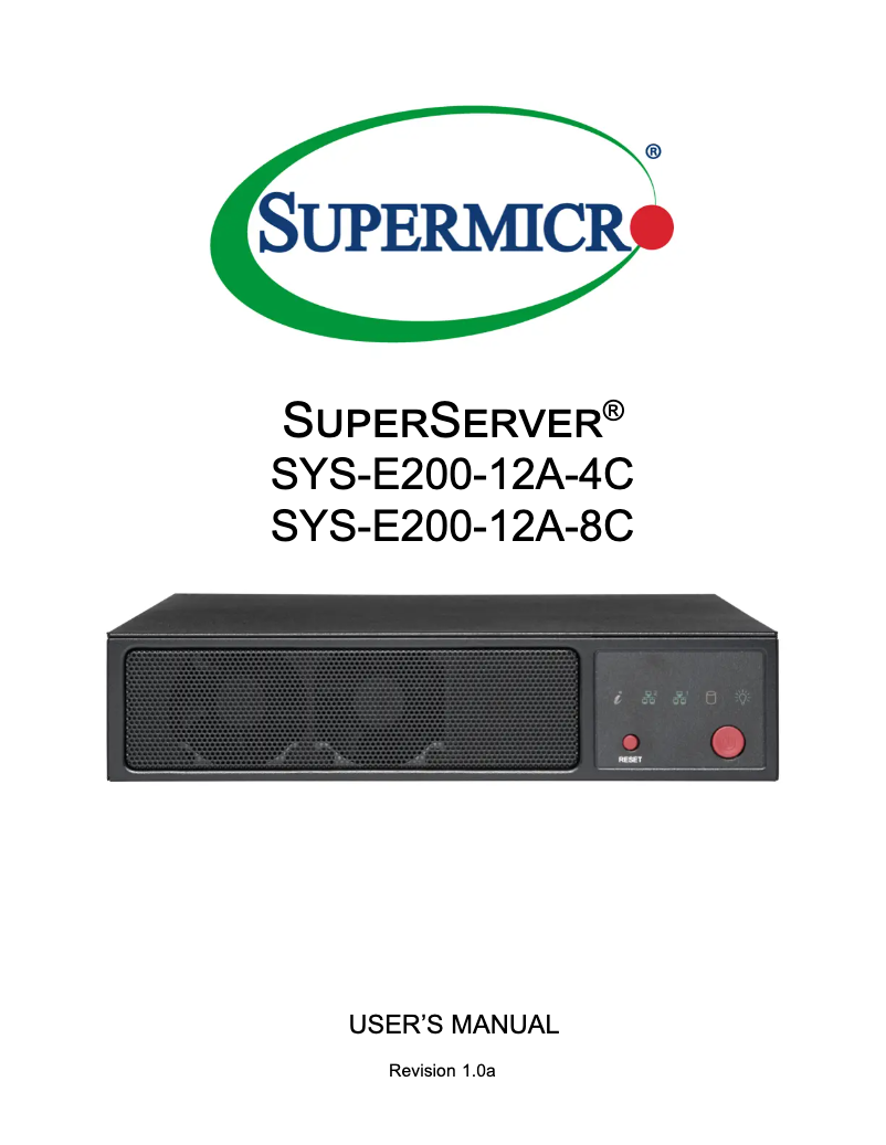 Imagen de la primera página del manual del dispositivo SuperServer SYS-E200-12A-8C