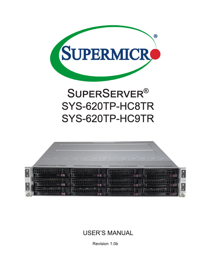 Imagen de la primera página del manual del dispositivo SuperServer SYS-620TP-HC8TR