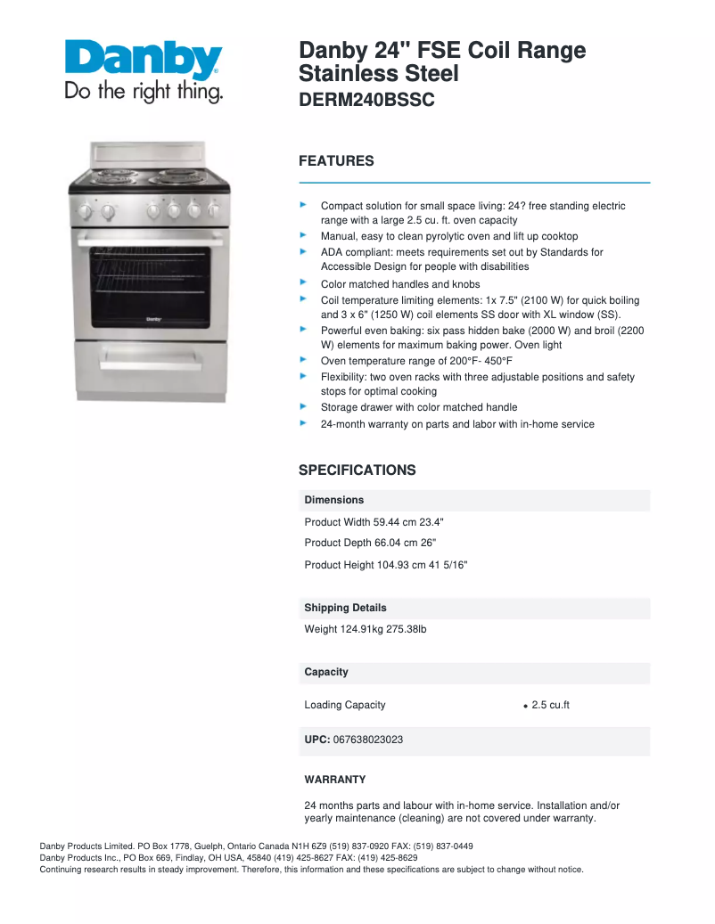 Página nº 1 - Ficha técnica Danby DERM240BSSC