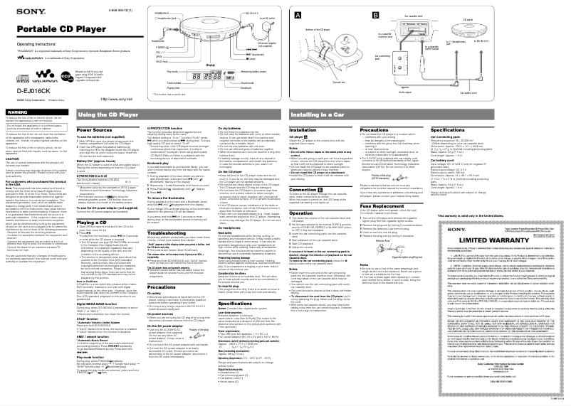 Imagen de la primera página del manual del dispositivo Discman D-EJ016CK