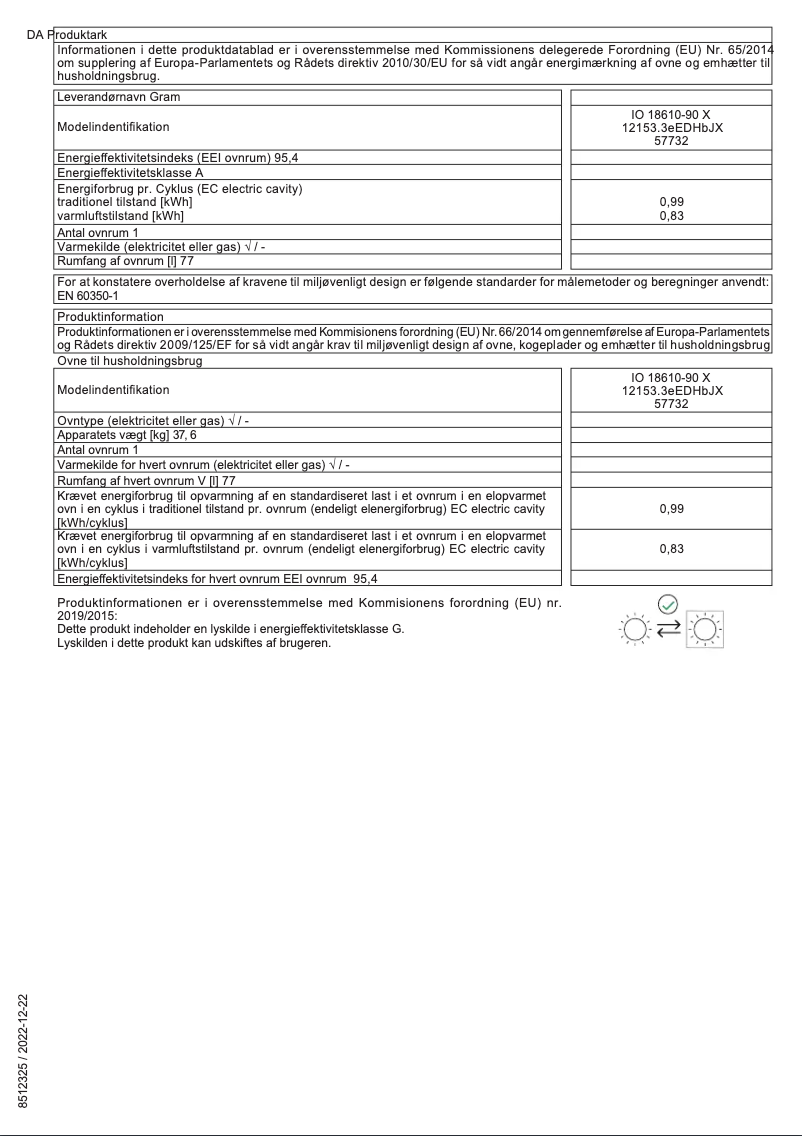 Página 1 del manual Etiqueta energética Gram IO 18610-90 X