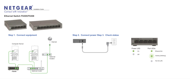 Página 1 del manual Guía de instalación Netgear FS308
