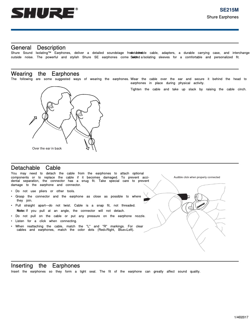 Página 1 del manual Manual de usuario Shure SE215 Pro
