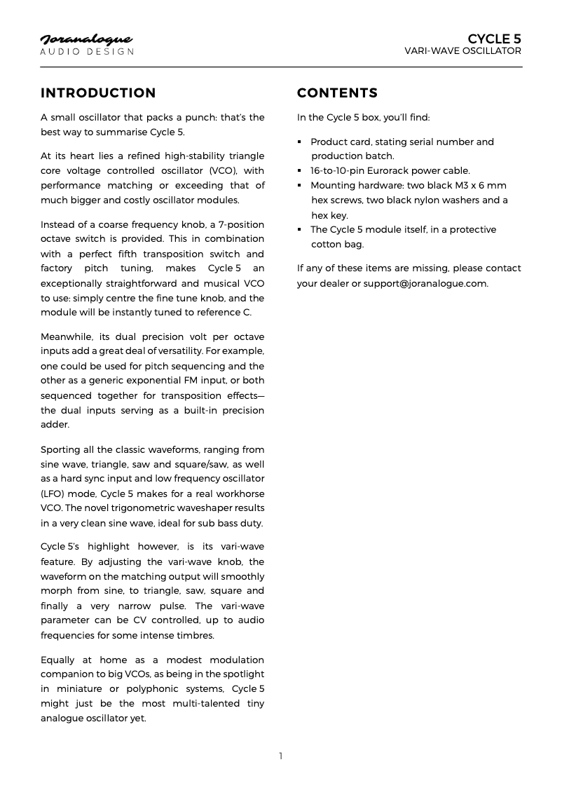 Página 1 del manual Manual de usuario Joranalogue Cycle 5