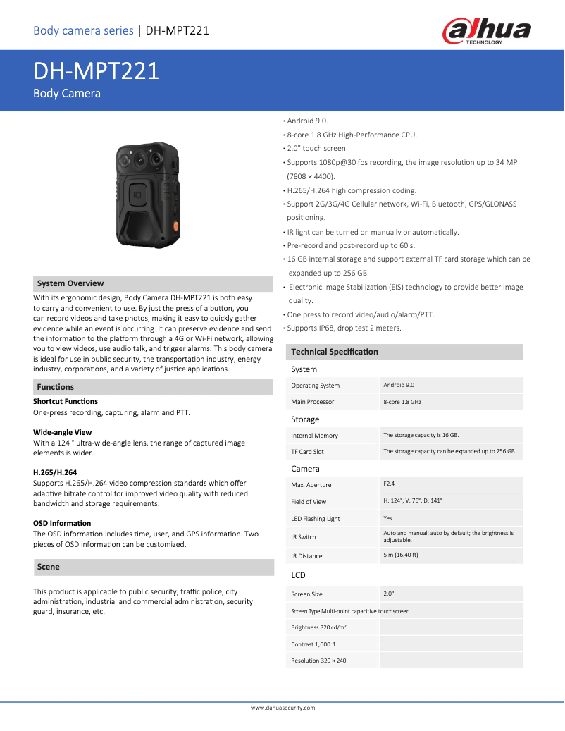 Página 1 del manual Ficha técnica Dahua Technology MPT221