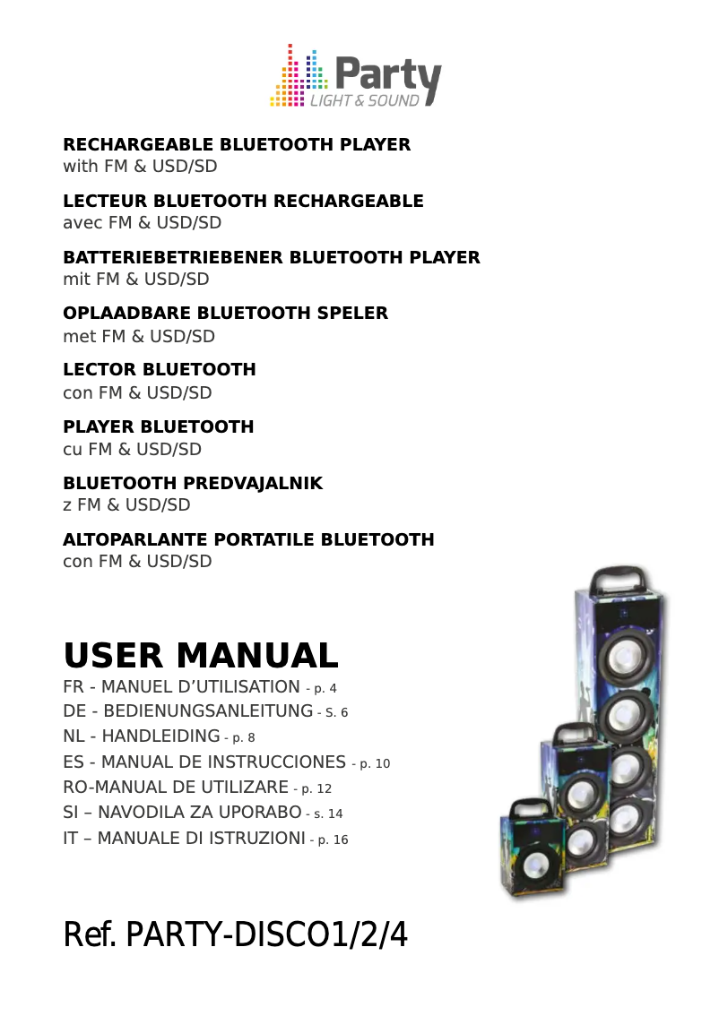 Imagen de la primera página del manual del dispositivo PARTY-DISCO1