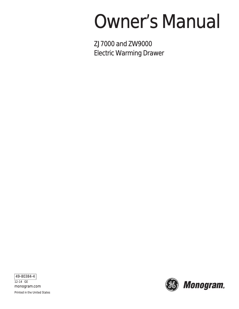 Imagen de la primera página del manual del dispositivo ZTW900SSN