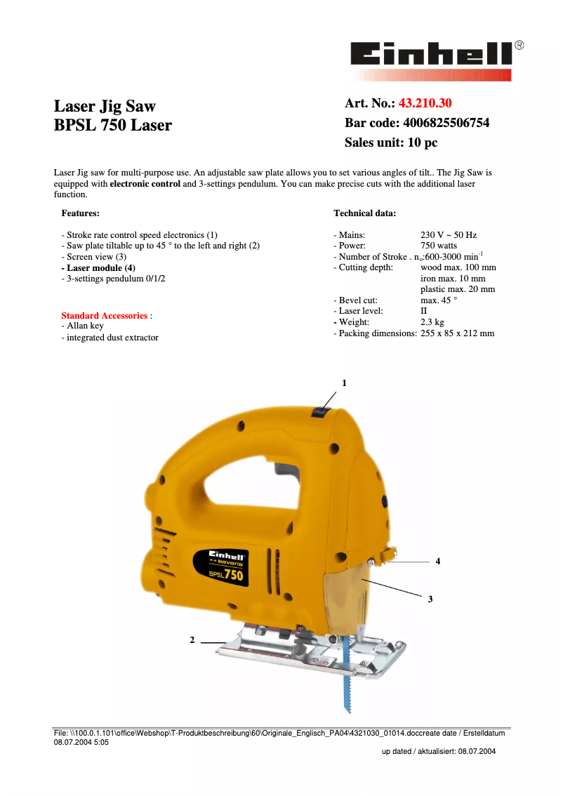 Imagen de la primera página del manual del dispositivo Bavaria BPSL 750
