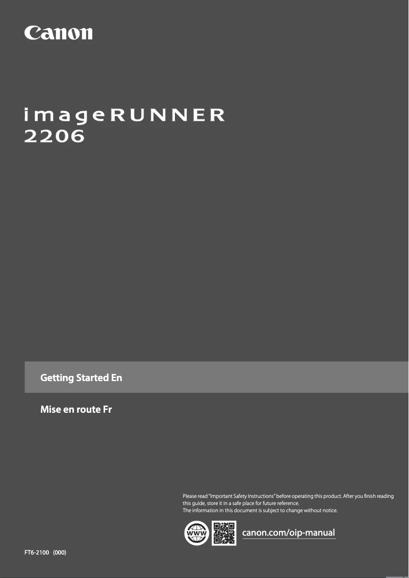 Imagen de la primera página del manual del dispositivo imageRUNNER 2206