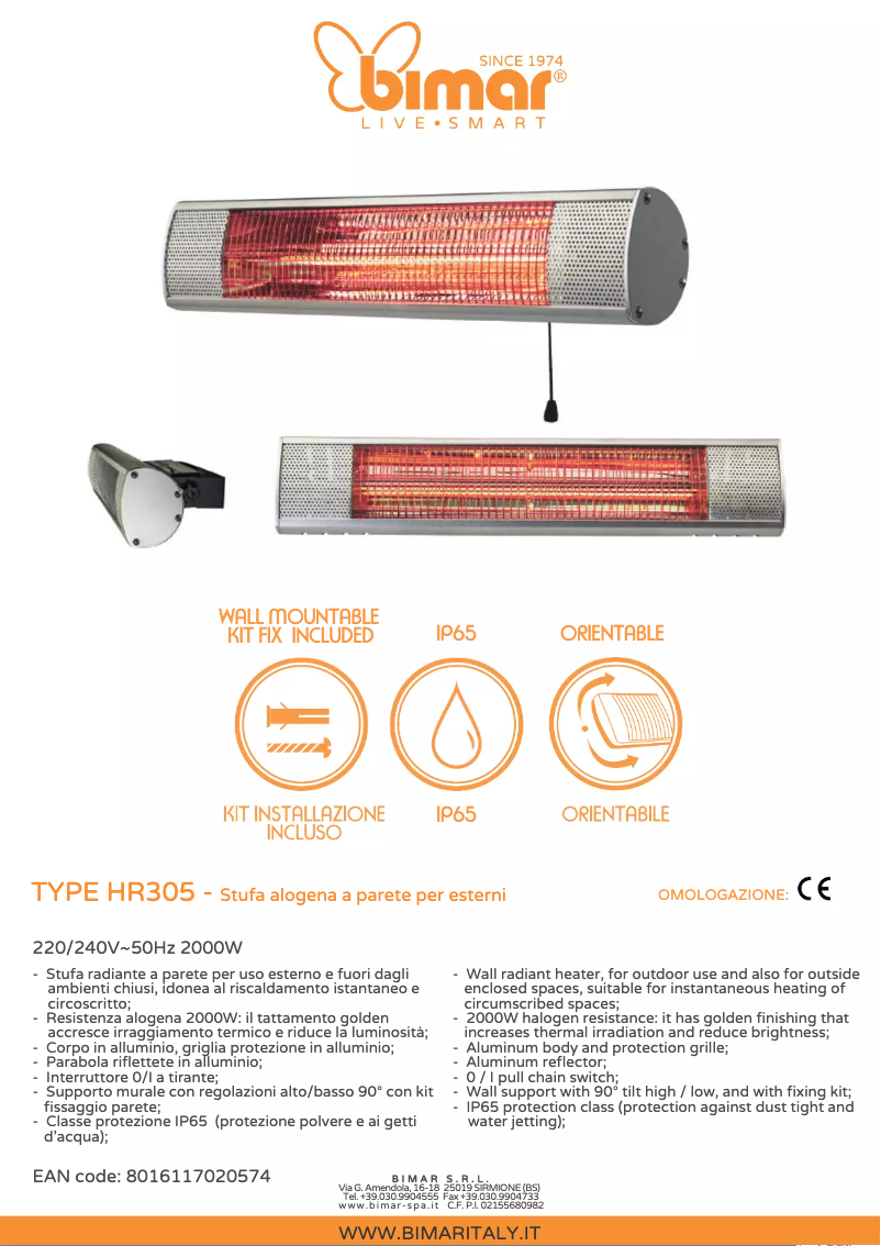 Página 1 del manual Ficha técnica Bimar HR305