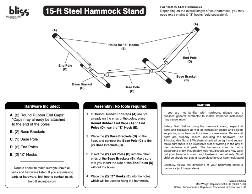 Página 1 del manual Manual de usuario Bliss Hammocks BDL-A0073